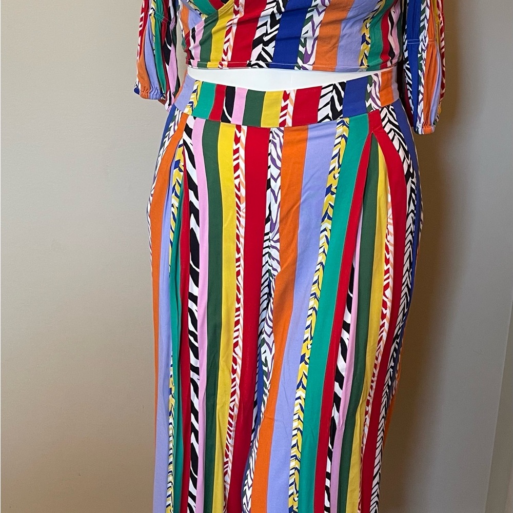 Eloquii Colorful Striped Long Sleeve Dress